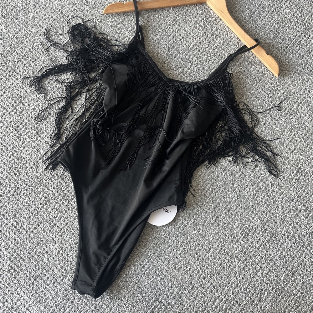 NEW Black Fringe Whimsgoth Regencycore Goth Bodysuit. Small. Grunge